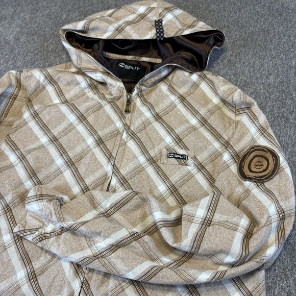 Vintage Y2K Split Skateboarding Plaid Brown Zip-Up Hoodie Sz M 90s Oversized - Picture 1 of 16